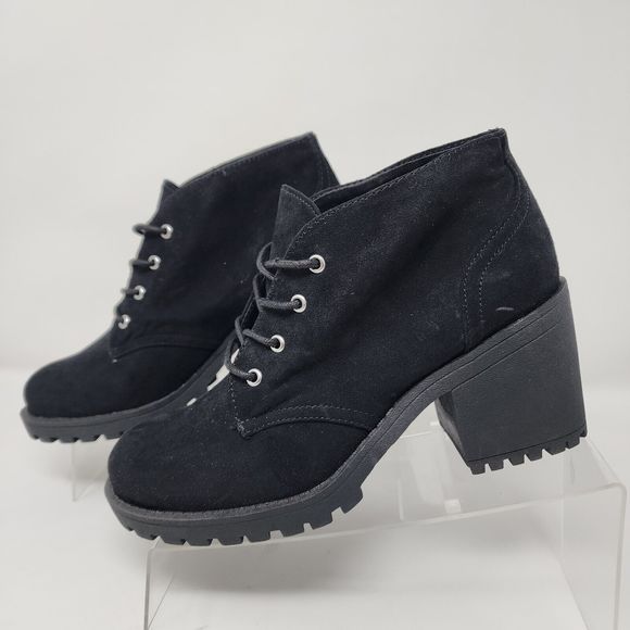 American Rag Booties Womens 6 Black Cushioned Reagan Suede Block Heel Boots - Picture 2 of 8